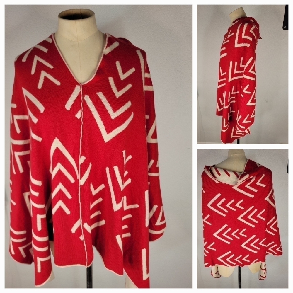Duluth trading Co. OS Shawl Poncho Top Red Beige